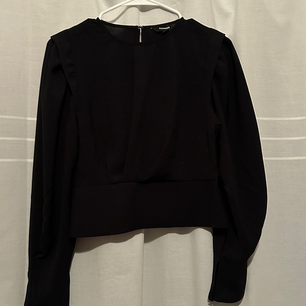 Express Modern Strong Shoulder Long Sleeve Pleated Top